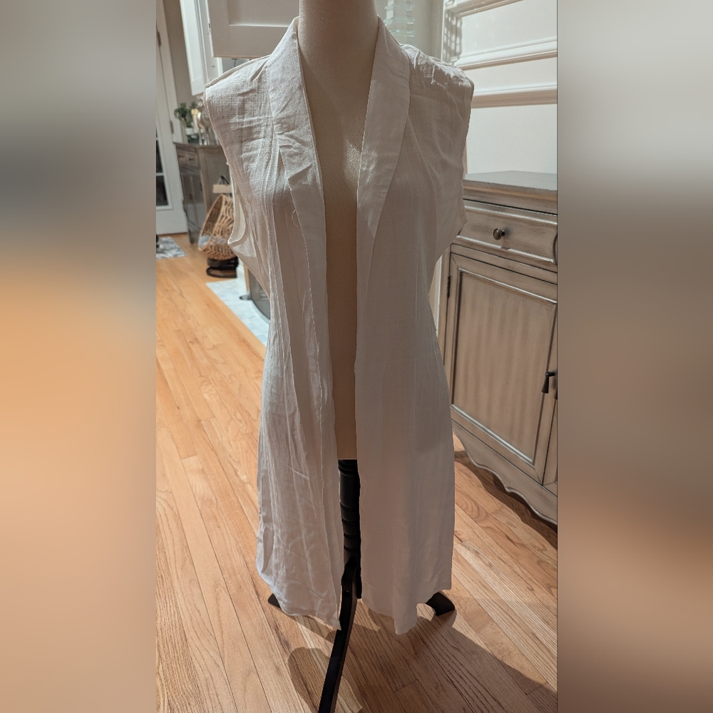 Summer And Rose Off White Sleeveless Open Front Cardigan Duster Vest